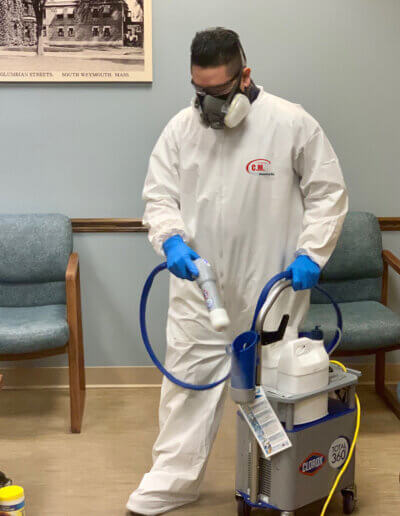 Disinfecting hospital waiting room