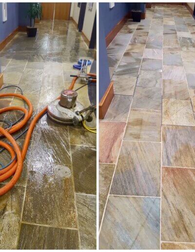 Tile floor before and after cleaning