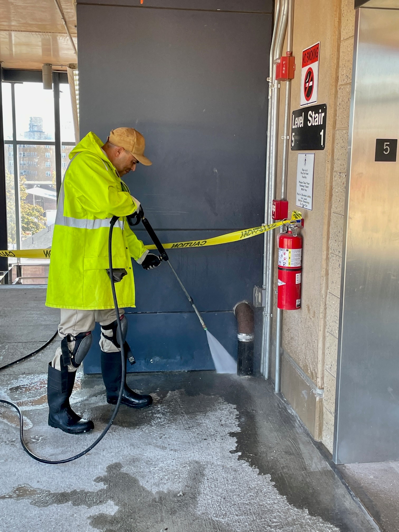 Power washing concrete floor